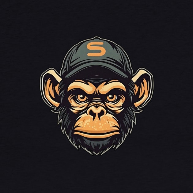 Serious chimpanzee monkey with cap by KOTYA